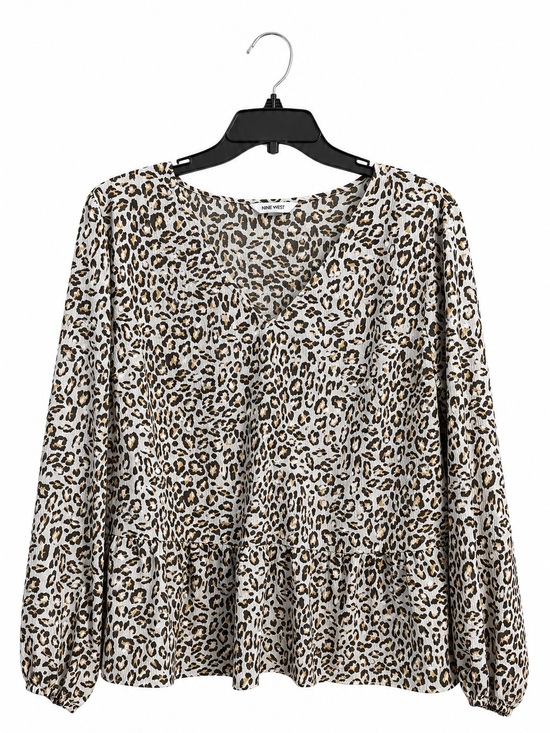 Nine West Tops - Nine West Leopard Print V Neck Peplum Blouse Womens XL
